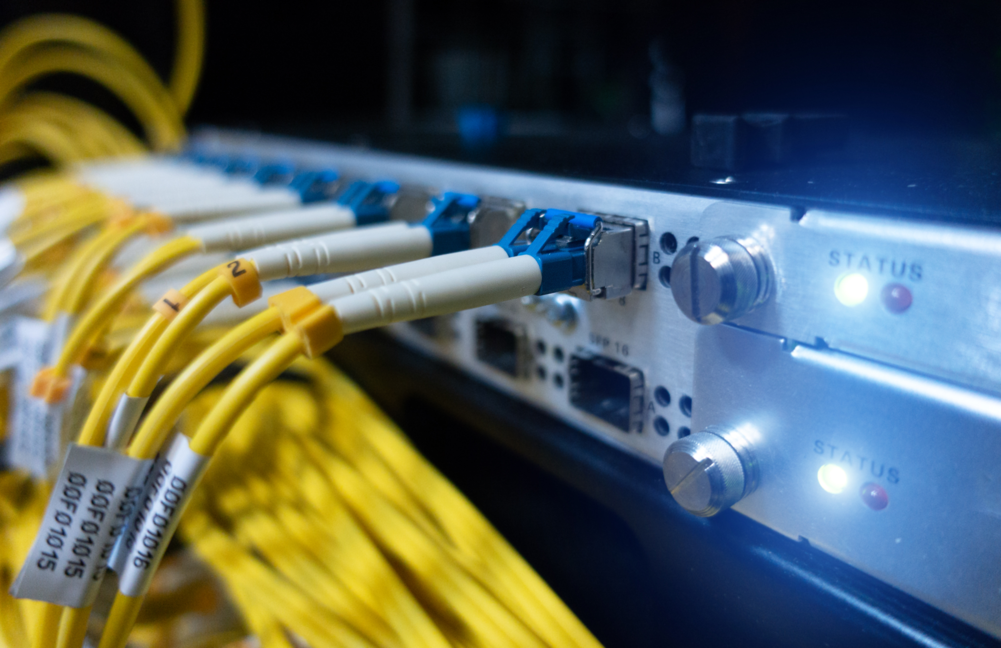 optic fiber cables connected to data center.